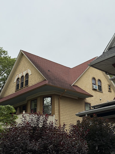 Roof with dark algae and staining before BYB Gutters roof washing